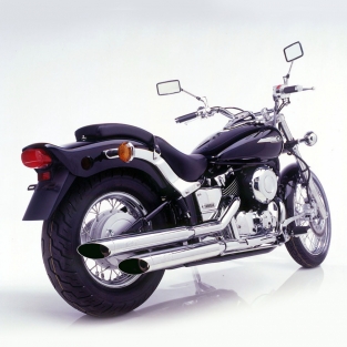 Silvertail K02 Chrome Dubbele Slip-on Einddemper met E-keur Suzuki XVS 650 Dragstar 1997 > 2003